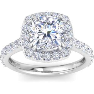 Martha Stewart 4 Carat Cushion Cut Lab Grown Diamond Halo Engagement Ring In Sterling Silver
