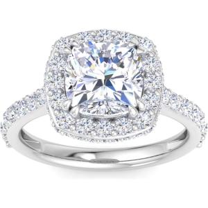 Martha Stewart 4 Carat Cushion Cut Lab Grown Diamond Hidden Halo Engagement Ring In Sterling Silver