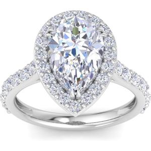 Martha Stewart 4 Carat Pear Shape Lab Grown Diamond Halo Engagement Ring In Sterling Silver