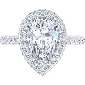 Martha Stewart 4 Carat Pear Shape Lab Grown Diamond Hidden Halo Engagement Ring In Sterling Silver