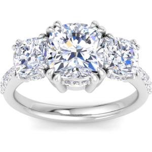 Martha Stewart 5 1/2 Carat Cushion Cut Lab Grown Diamond Three Stone Plus Engagement Ring In Sterling Silver