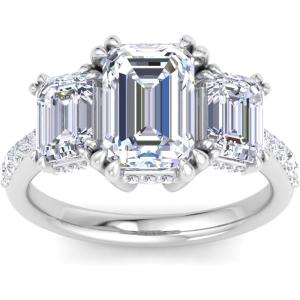 Martha Stewart 5 1/2 Carat Emerald Cut Lab Grown Diamond Three Stone Plus Engagement Ring In Sterling Silver