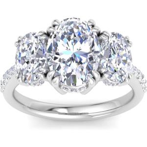 Martha Stewart 5 1/2 Carat Oval Shape Lab Grown Diamond Three Stone Plus Engagement Ring In Sterling Silver