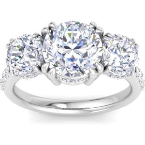 Martha Stewart 5 1/2 Carat Round Lab Grown Diamond Three Stone Plus Engagement Ring In Sterling Silver
