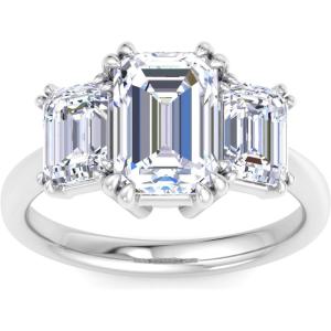 Martha Stewart 5 Carat Emerald Cut Lab Grown Diamond Three Stone Engagement Ring In Sterling Silver