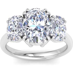 Martha Stewart 5 Carat Oval Shape Lab Grown Diamond Three Stone Engagement Ring In Sterling Silver