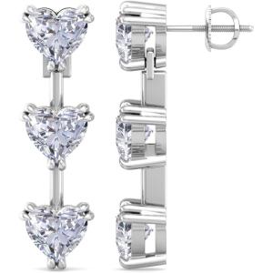 Martha Stewart Lab Grown Diamond Earrings, Drop Style, Sterling Silver, Fine Jewelry for Women(Heart Shape/3 Carat)