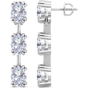 Martha Stewart Lab Grown Diamond Earrings, Drop Style, Sterling Silver, Fine Jewelry for Women(Oval Shape/3 Carat)