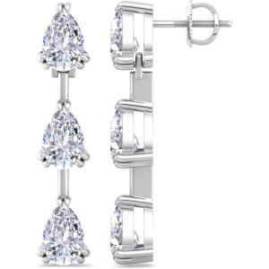 Martha Stewart Lab Grown Diamond Earrings, Drop Style, Sterling Silver, Fine Jewelry for Women(Pear Shape/3 Carat)