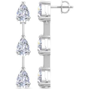 Martha Stewart Lab Grown Diamond Earrings, Drop Style, Sterling Silver, Fine Jewelry for Women(Pear Shape/5 Carat)