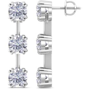 Martha Stewart Lab Grown Diamond Earrings, Drop Style, Sterling Silver, Fine Jewelry for Women(Round Shape/3 Carat)