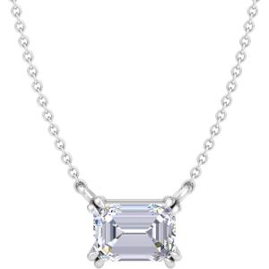 Martha Stewart Lab Grown Diamond Solitaire Necklace In Sterling Silver, Emerald, Heart, Pear, or Round Shape(Emerald Cut/2 Carat)