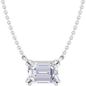 Martha Stewart Lab Grown Diamond Solitaire Necklace In Sterling Silver, Emerald, Heart, Pear, or Round Shape(Emerald Cut/3 Carat)