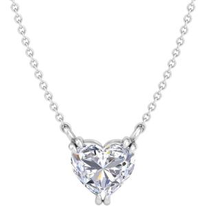 Martha Stewart Lab Grown Diamond Solitaire Necklace In Sterling Silver, Emerald, Heart, Pear, or Round Shape(Heart Shape/2 Carat)