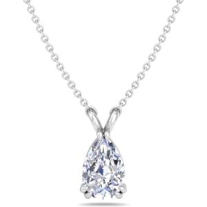 Martha Stewart Lab Grown Diamond Solitaire Necklace In Sterling Silver, Emerald, Heart, Pear, or Round Shape(Pear Shape/1 Carat)