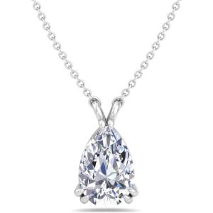 Martha Stewart Lab Grown Diamond Solitaire Necklace In Sterling Silver, Emerald, Heart, Pear, or Round Shape(Pear Shape/2 Carat)