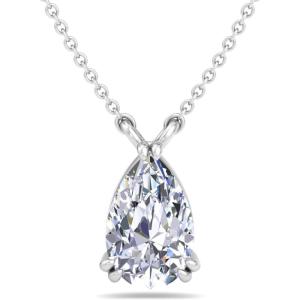 Martha Stewart Lab Grown Diamond Solitaire Necklace In Sterling Silver, Emerald, Heart, Pear, or Round Shape(Pear Shape/3 Carat)