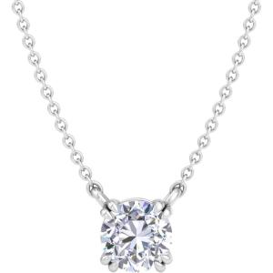 Martha Stewart Lab Grown Diamond Solitaire Necklace In Sterling Silver, Emerald, Heart, Pear, or Round Shape(Round Shape/1 Carat)