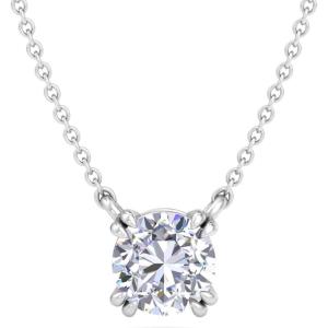 Martha Stewart Lab Grown Diamond Solitaire Necklace In Sterling Silver, Emerald, Heart, Pear, or Round Shape(Round Shape/2 Carat)