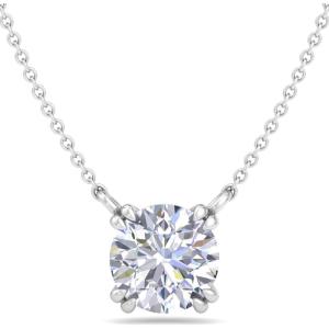 Martha Stewart Lab Grown Diamond Solitaire Necklace In Sterling Silver, Emerald, Heart, Pear, or Round Shape(Round Shape/3 Carat)