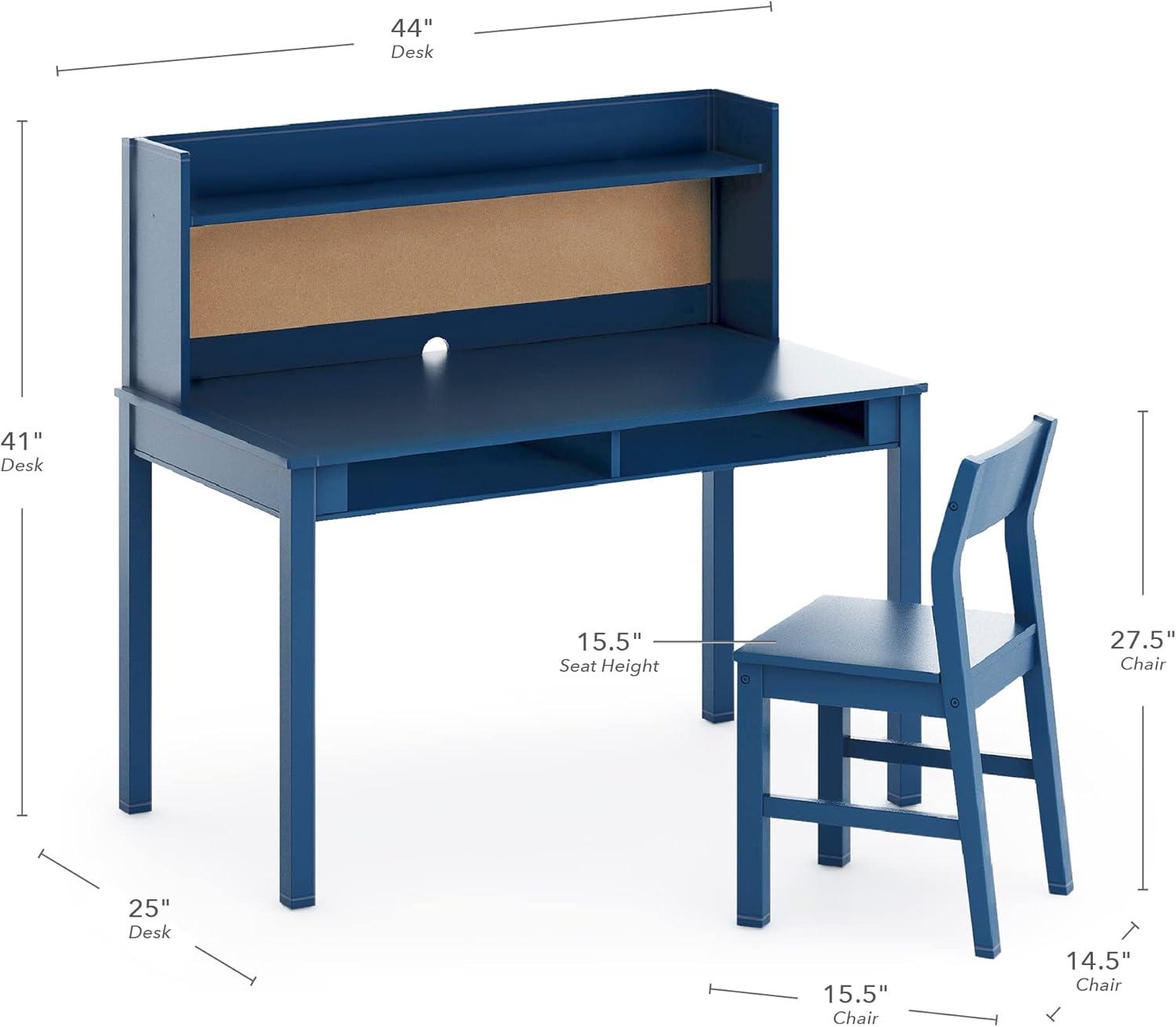 image:imageMartha Stewart Kids Desk with Hutch and Chair Set by Guidecraft Navy Kids Wooden Study Table with Storage and Corkboard Wood Bedroom or Furniture Set for Boys