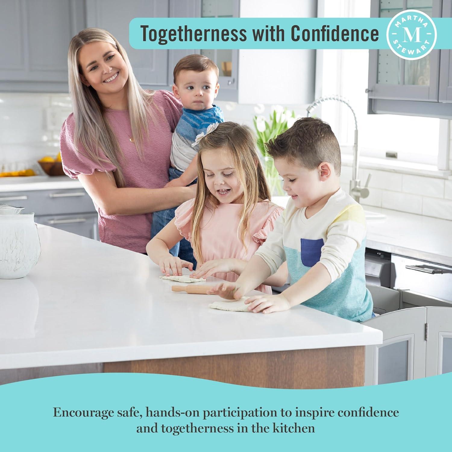 image:imageMartha Stewart Kitchen Helper Toddler Tower Mint Premium Kids Wood Foldable Kitchen Platform Adjustable Height Safety Step Stool for Toddlers with NonSlip Mat Mostly AssembledMint