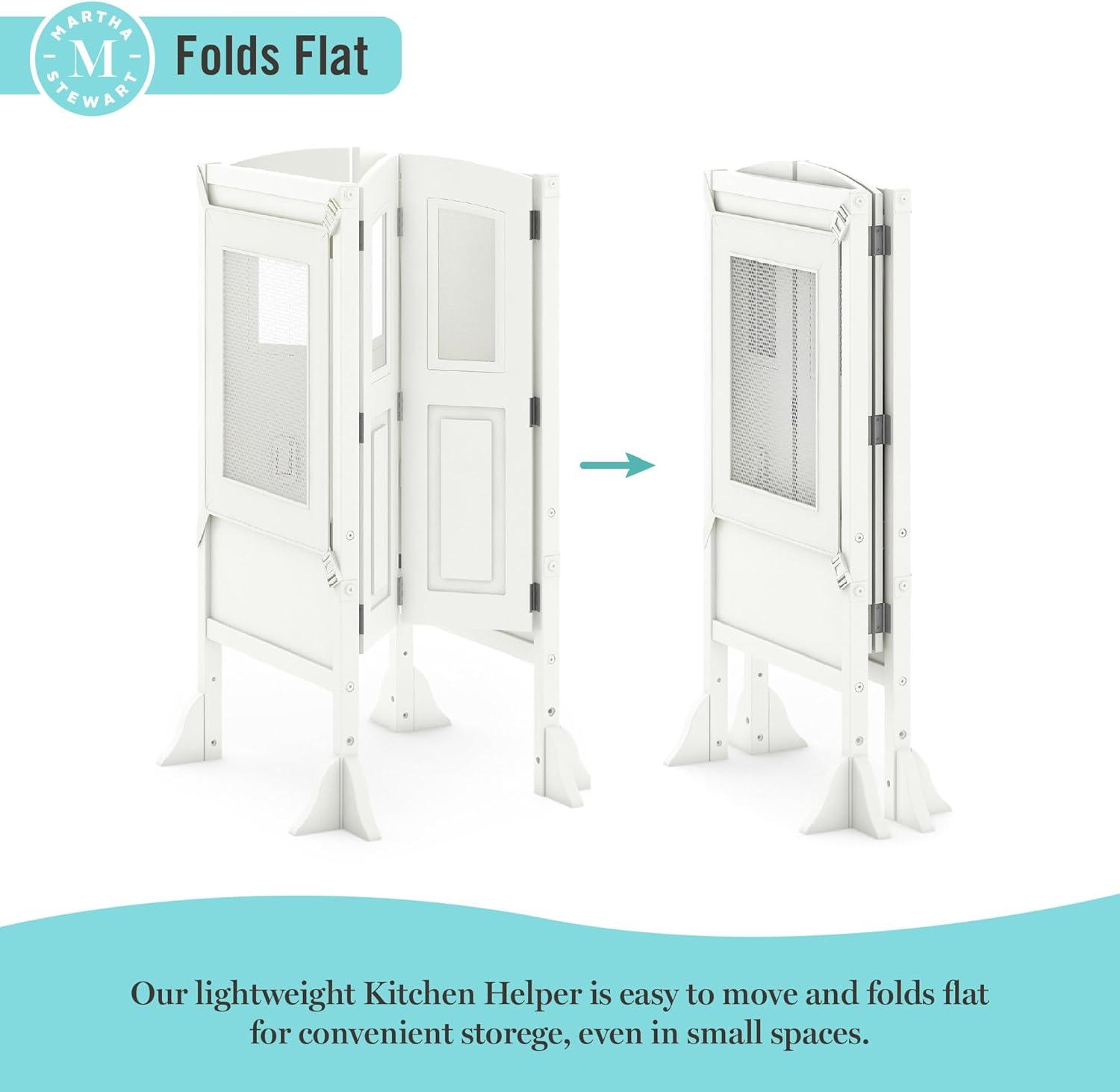 image:imageMartha Stewart Kitchen Helper Toddler Tower Mint Premium Kids Wood Foldable Kitchen Platform Adjustable Height Safety Step Stool for Toddlers with NonSlip Mat Mostly AssembledLinen White