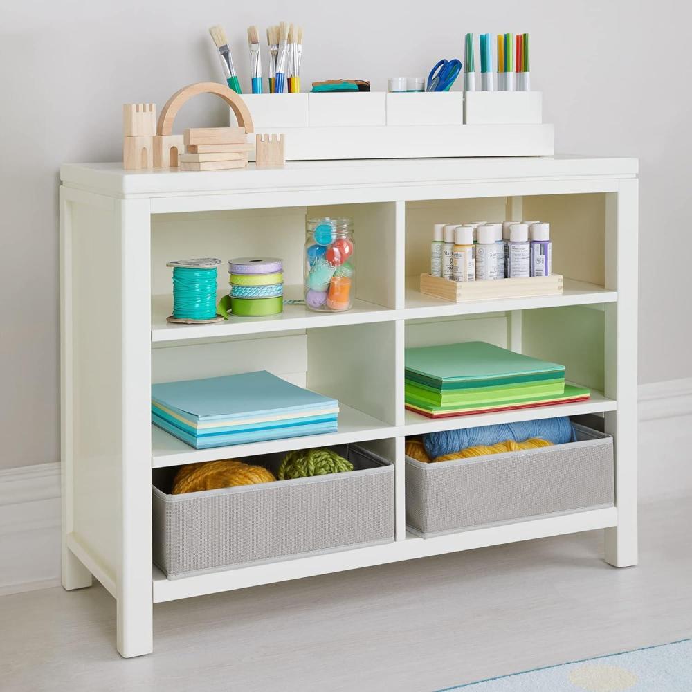image:imageMartha Stewart Crafting Kids Double Open Storage  Linen White Wooden Shelving with Bins 6 Compartment Art Supply Organizer for PlayroomLinen White