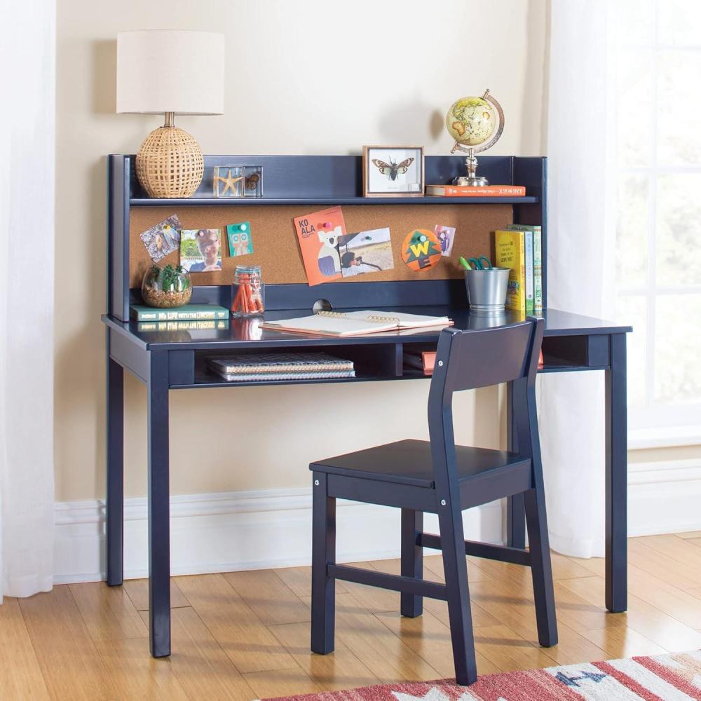 image:imageMartha Stewart Kids Desk with Hutch and Chair Set by Guidecraft  Navy Kids Wooden Study Table with Storage and Corkboard  Wood Bedroom or Furniture Set for Boys