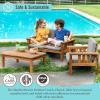 Martha Stewart Kids Outdoor Couch, Chair & Table Set: Acacia Wood 3-Piece Outdoor Furniture Set for Children | Kids Picnic Table, Sofa & Chair w/Cushions for Backyard, Garden, Porch and Patio