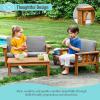 Martha Stewart Kids Outdoor Couch, Chair & Table Set: Acacia Wood 3-Piece Outdoor Furniture Set for Children | Kids Picnic Table, Sofa & Chair w/Cushions for Backyard, Garden, Porch and Patio