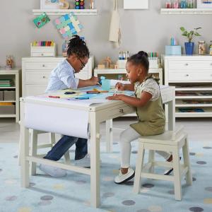 Martha Stewart Crafting Kids Art Table with Paper Roll – Linen White: Kids Craft Desk and Art Organizer for Kids | Wooden Toddler Activity Table | Playroom Arts and Craft Storage(Linen White)