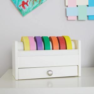 Martha Stewart Crafting Kids’ Tape Roll Dispenser – Linen White, Multi-Roll Tape Roll Dispenser with Cutter and Storage Drawer(G77113)