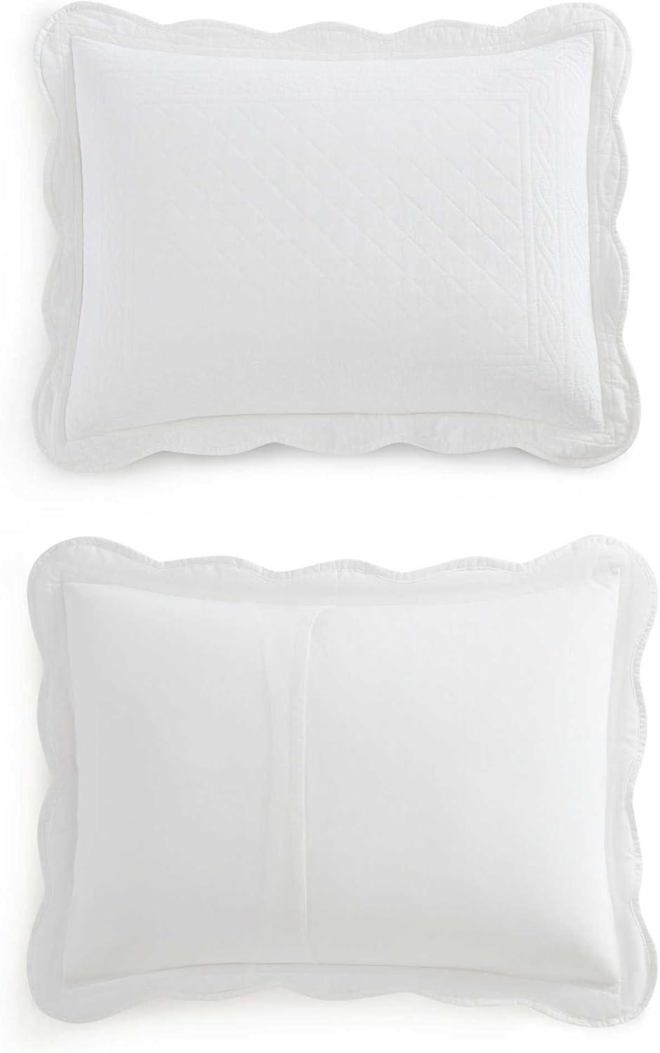 image:imageMartha Stewart Queen Size Quilt Set Soft amp Smooth Sateen Bedding with a Light and Breathable Feel 3 Piece Bed Set with Matching Pillowcases Fern Embroidery GreyVintage Scallop White
