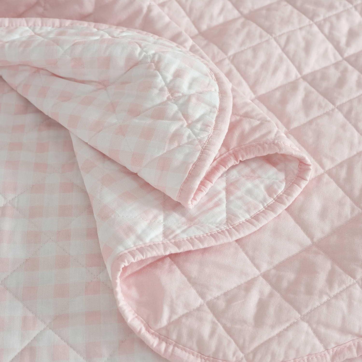 image:imageMartha Stewart Queen Size Quilt Set Soft amp Smooth Sateen Bedding with a Light and Breathable Feel 3 Piece Bed Set with Matching Pillowcases Fern Embroidery GreyOlivia Gingham Pink