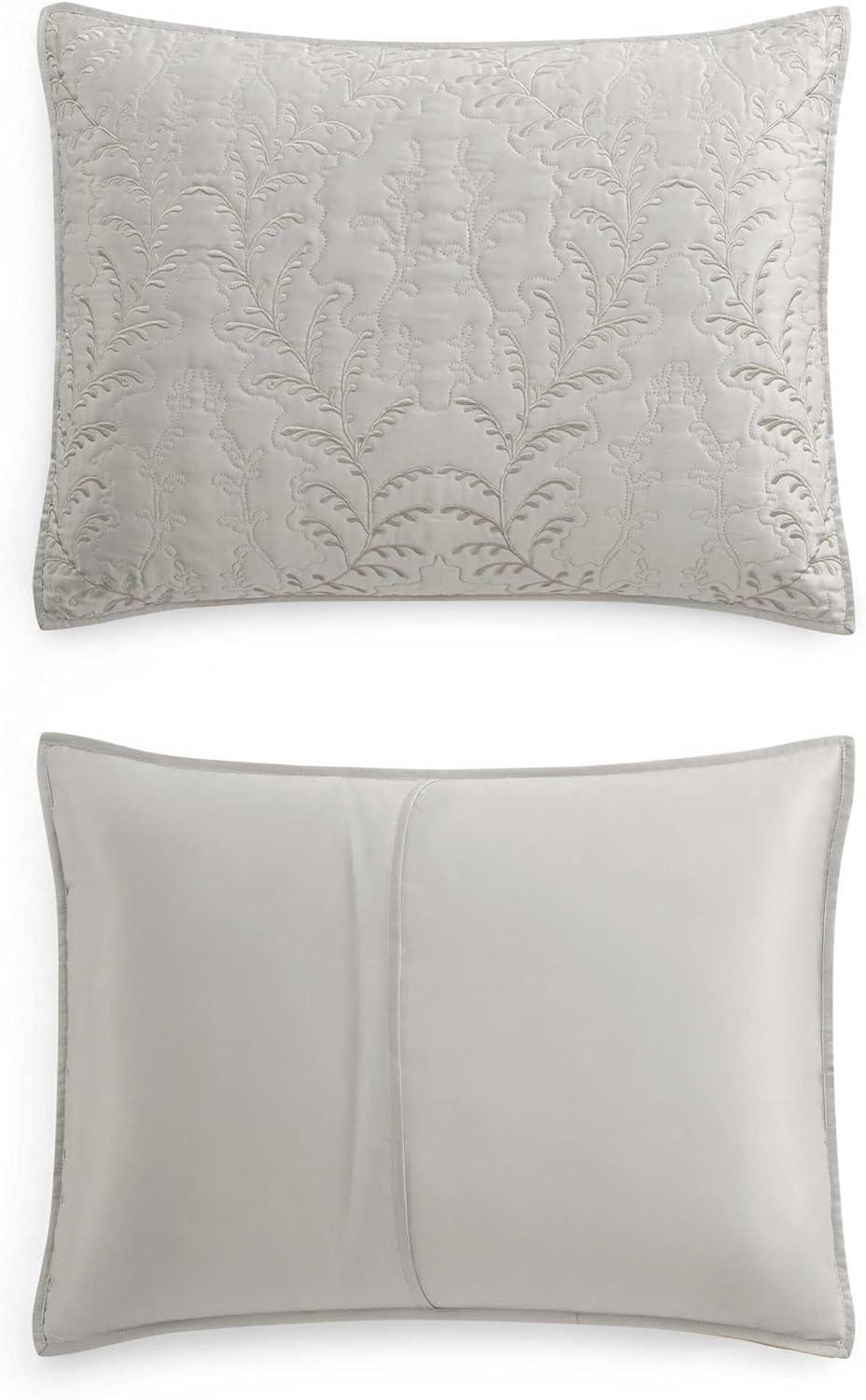 image:imageMartha Stewart Queen Size Quilt Set Soft amp Smooth Sateen Bedding with a Light and Breathable Feel 3 Piece Bed Set with Matching Pillowcases Fern Embroidery GreyFern Embroidery Grey
