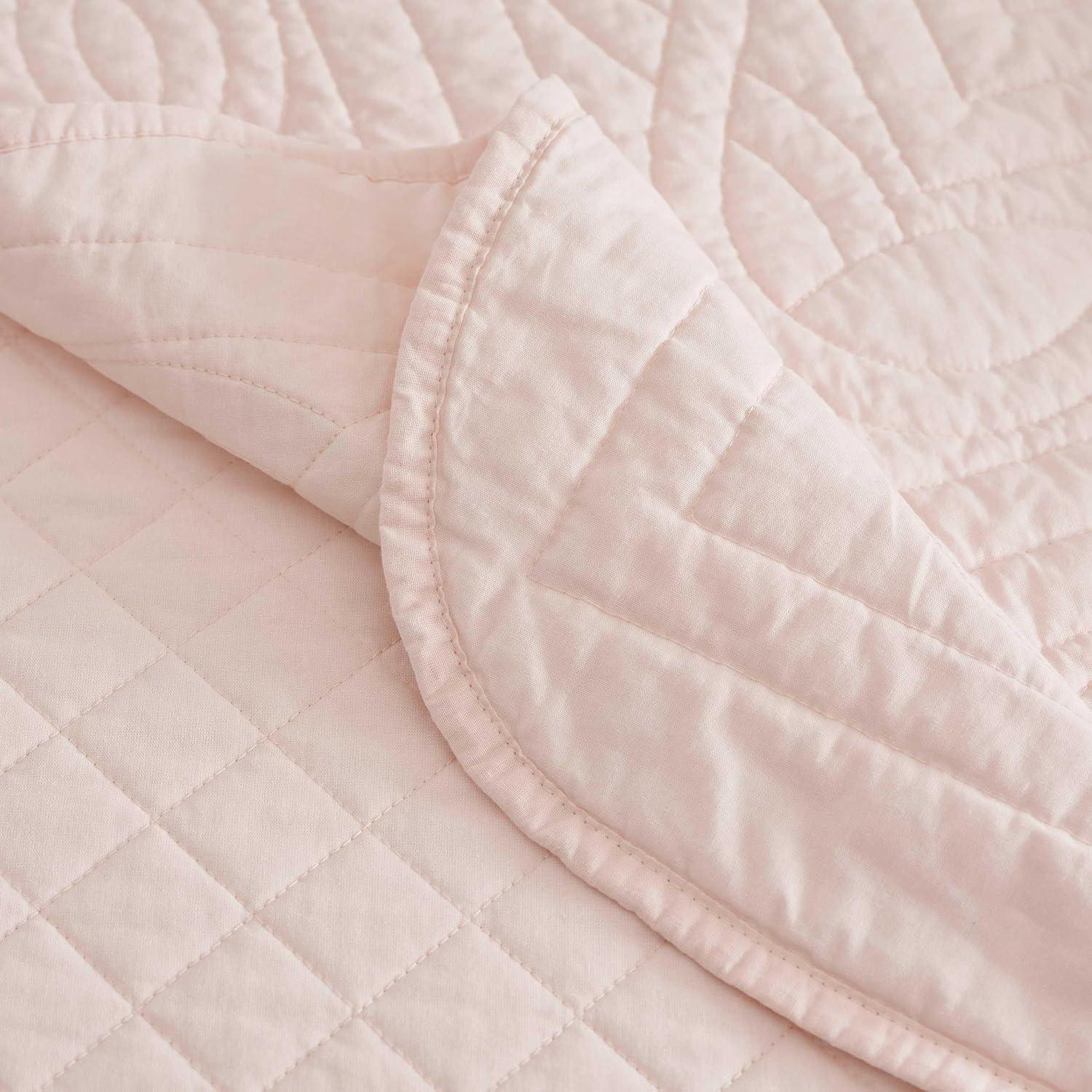 image:imageMartha Stewart Queen Size Quilt Set Soft amp Smooth Sateen Bedding with a Light and Breathable Feel 3 Piece Bed Set with Matching Pillowcases Fern Embroidery GreyVintage Scallop Pink