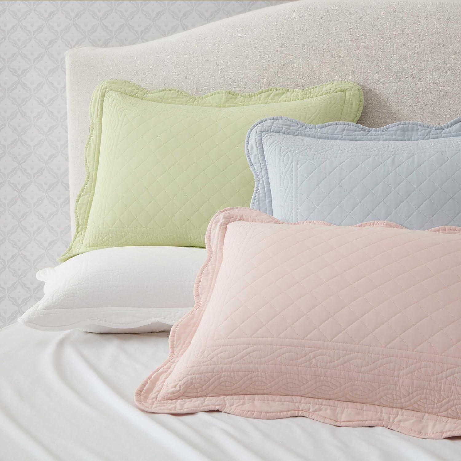 image:imageMartha Stewart Queen Size Quilt Set Soft amp Smooth Sateen Bedding with a Light and Breathable Feel 3 Piece Bed Set with Matching Pillowcases Fern Embroidery GreyVintage Scallop Pink