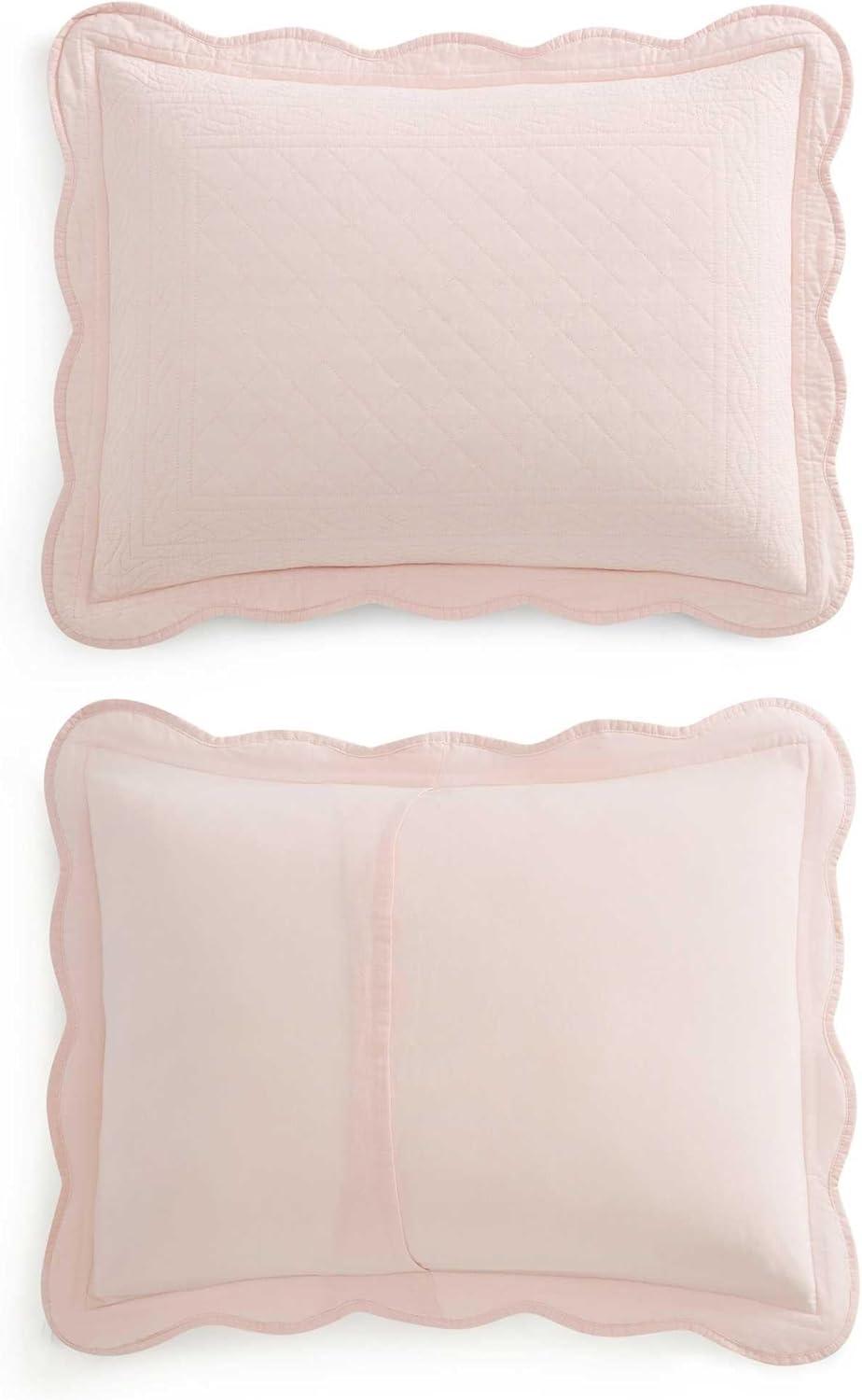 image:imageMartha Stewart Queen Size Quilt Set Soft amp Smooth Sateen Bedding with a Light and Breathable Feel 3 Piece Bed Set with Matching Pillowcases Fern Embroidery GreyVintage Scallop Pink