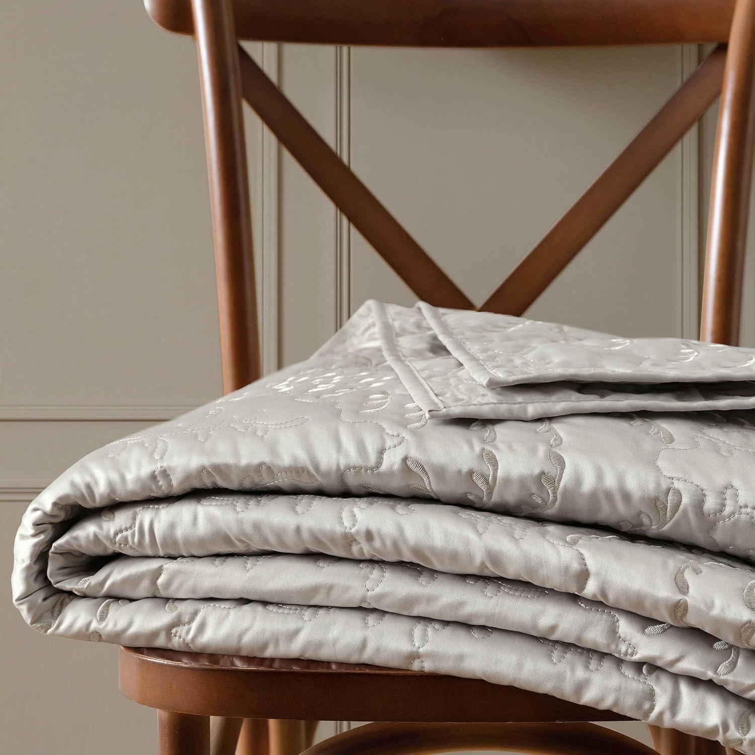 image:imageMartha Stewart Queen Size Quilt Set Soft amp Smooth Sateen Bedding with a Light and Breathable Feel 3 Piece Bed Set with Matching Pillowcases Fern Embroidery GreyFern Embroidery Grey