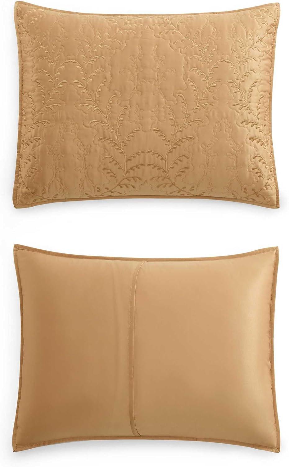 image:imageMartha Stewart Queen Size Quilt Set Soft amp Smooth Sateen Bedding with a Light and Breathable Feel 3 Piece Bed Set with Matching Pillowcases Fern Embroidery GreyFern Embroidery Beige