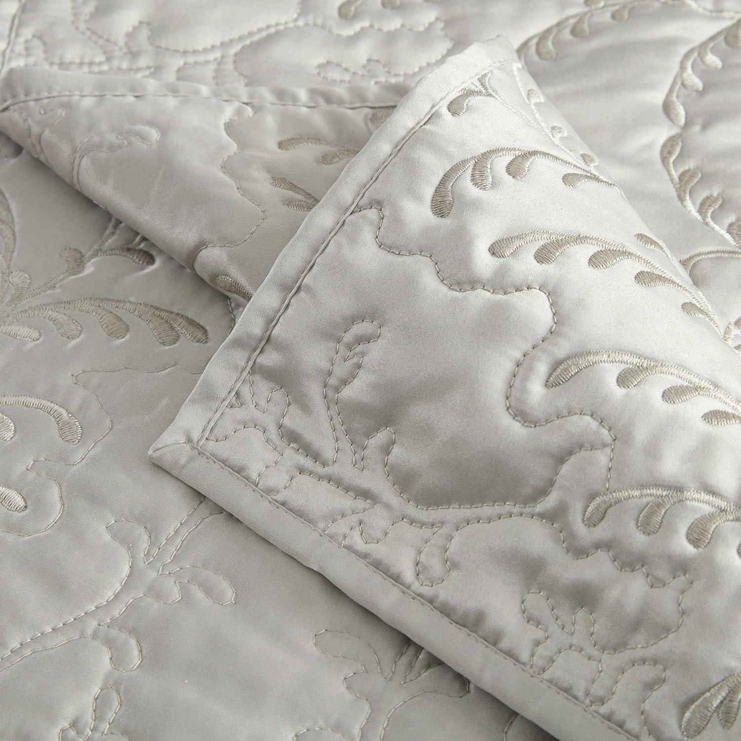 image:imageMartha Stewart Queen Size Quilt Set Soft amp Smooth Sateen Bedding with a Light and Breathable Feel 3 Piece Bed Set with Matching Pillowcases Fern Embroidery GreyFern Embroidery Grey