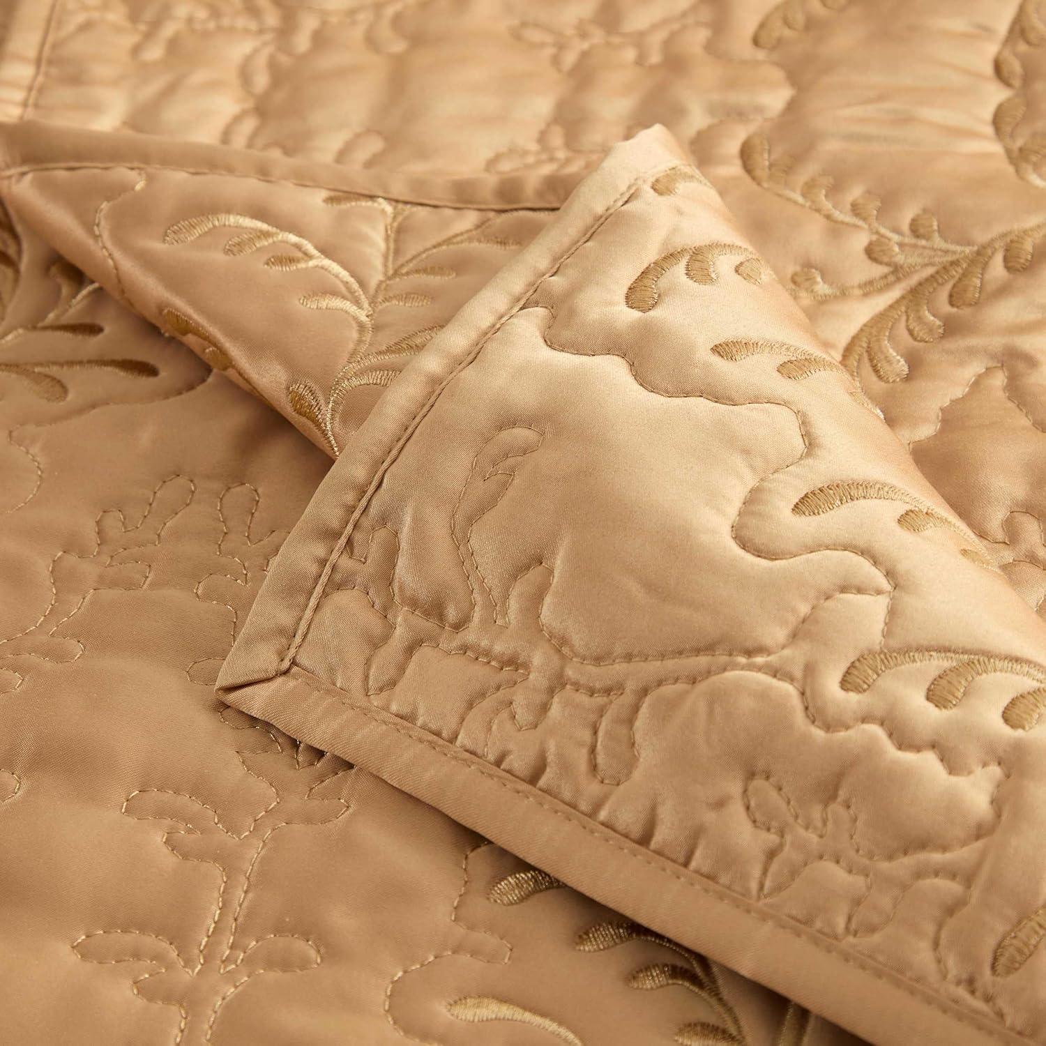 image:imageMartha Stewart Queen Size Quilt Set Soft amp Smooth Sateen Bedding with a Light and Breathable Feel 3 Piece Bed Set with Matching Pillowcases Fern Embroidery GreyFern Embroidery Beige