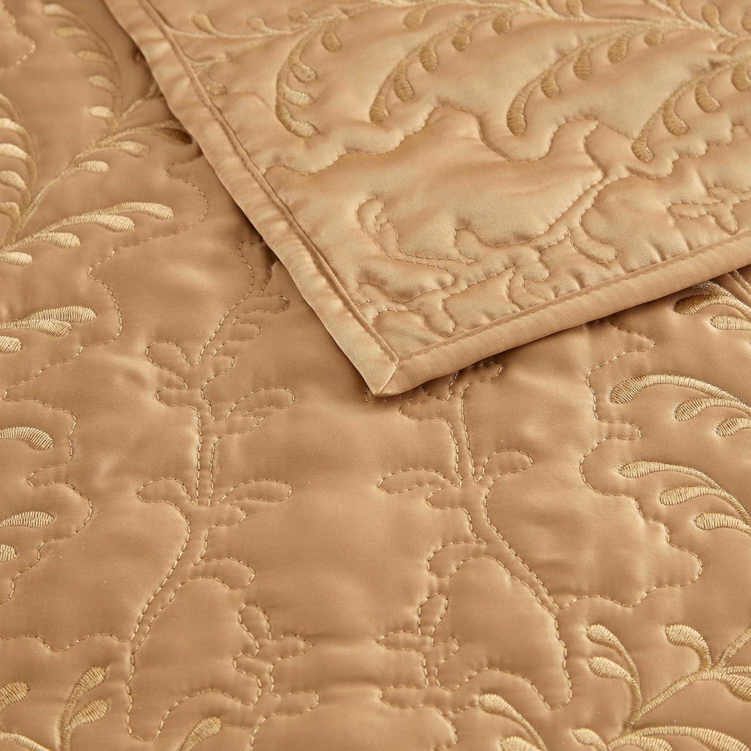 image:imageMartha Stewart Queen Size Quilt Set Soft amp Smooth Sateen Bedding with a Light and Breathable Feel 3 Piece Bed Set with Matching Pillowcases Fern Embroidery GreyFern Embroidery Beige