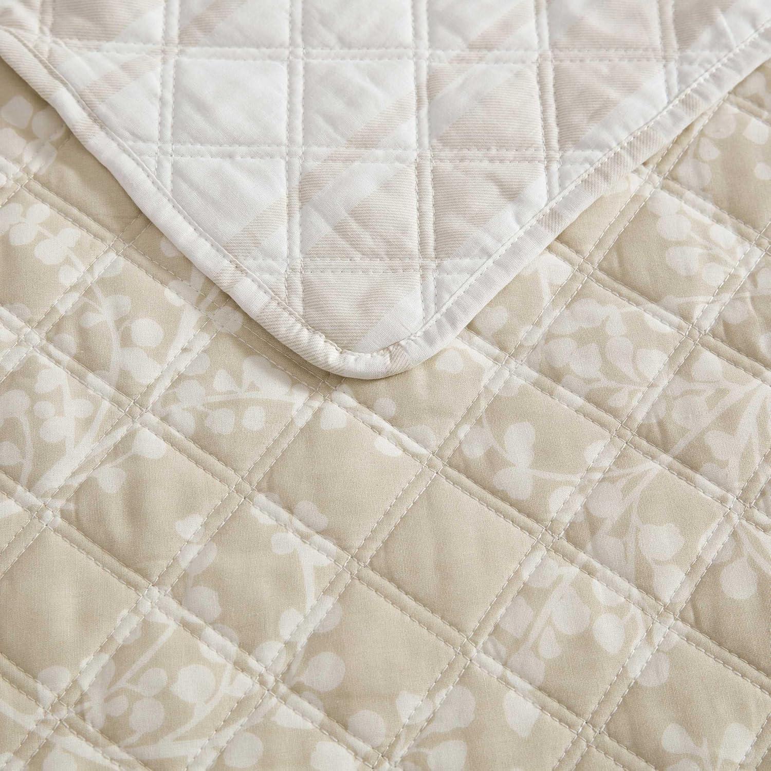 image:imageMartha Stewart Queen Size Quilt Set Soft amp Smooth Sateen Bedding with a Light and Breathable Feel 3 Piece Bed Set with Matching Pillowcases Fern Embroidery GreyLayered Branches Beige