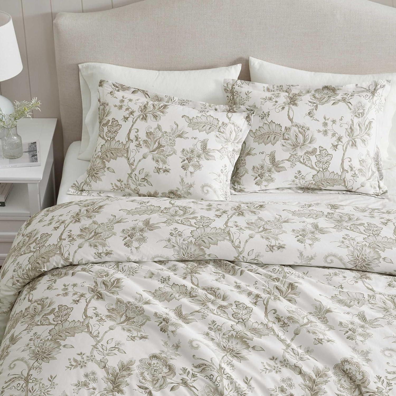 image:imageMartha Stewart Twin Duvet Cover Set 100 Smooth amp Silky Sateen Cotton Bedding 2 Piece Striped Bedding with Matching Pillowcase Verbena Stripe BlueAvery Floral Grey