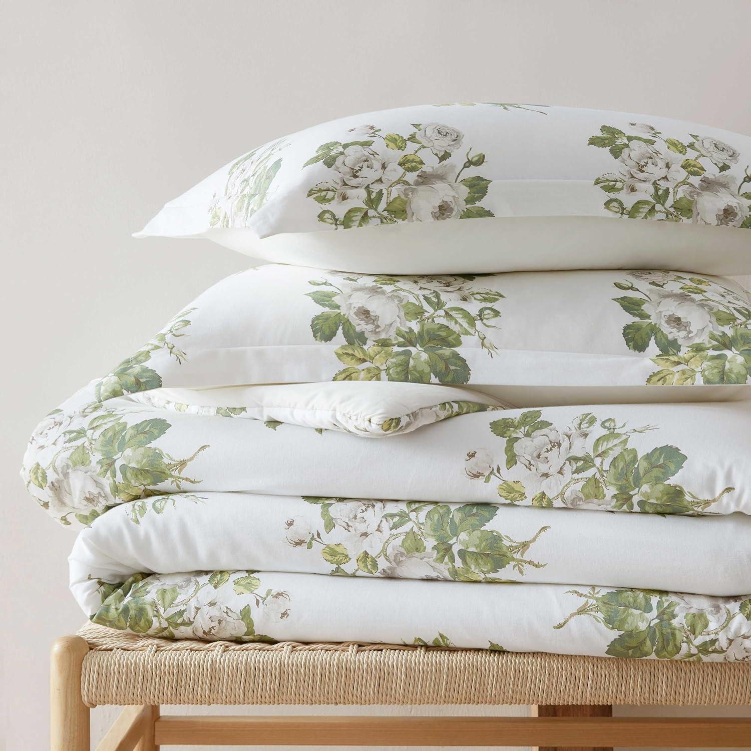 image:imageMartha Stewart Twin Duvet Cover Set 100 Smooth amp Silky Sateen Cotton Bedding 2 Piece Striped Bedding with Matching Pillowcase Verbena Stripe BlueAvery Floral Grey