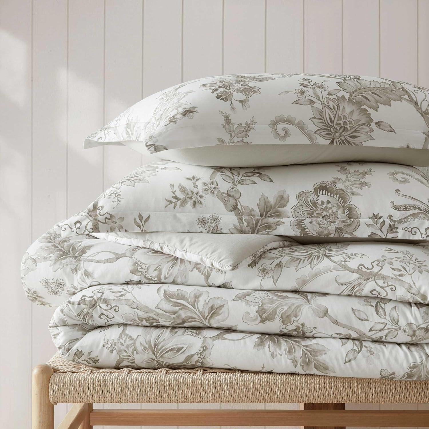 image:imageMartha Stewart Twin Duvet Cover Set 100 Smooth amp Silky Sateen Cotton Bedding 2 Piece Striped Bedding with Matching Pillowcase Verbena Stripe BlueAvery Floral Grey