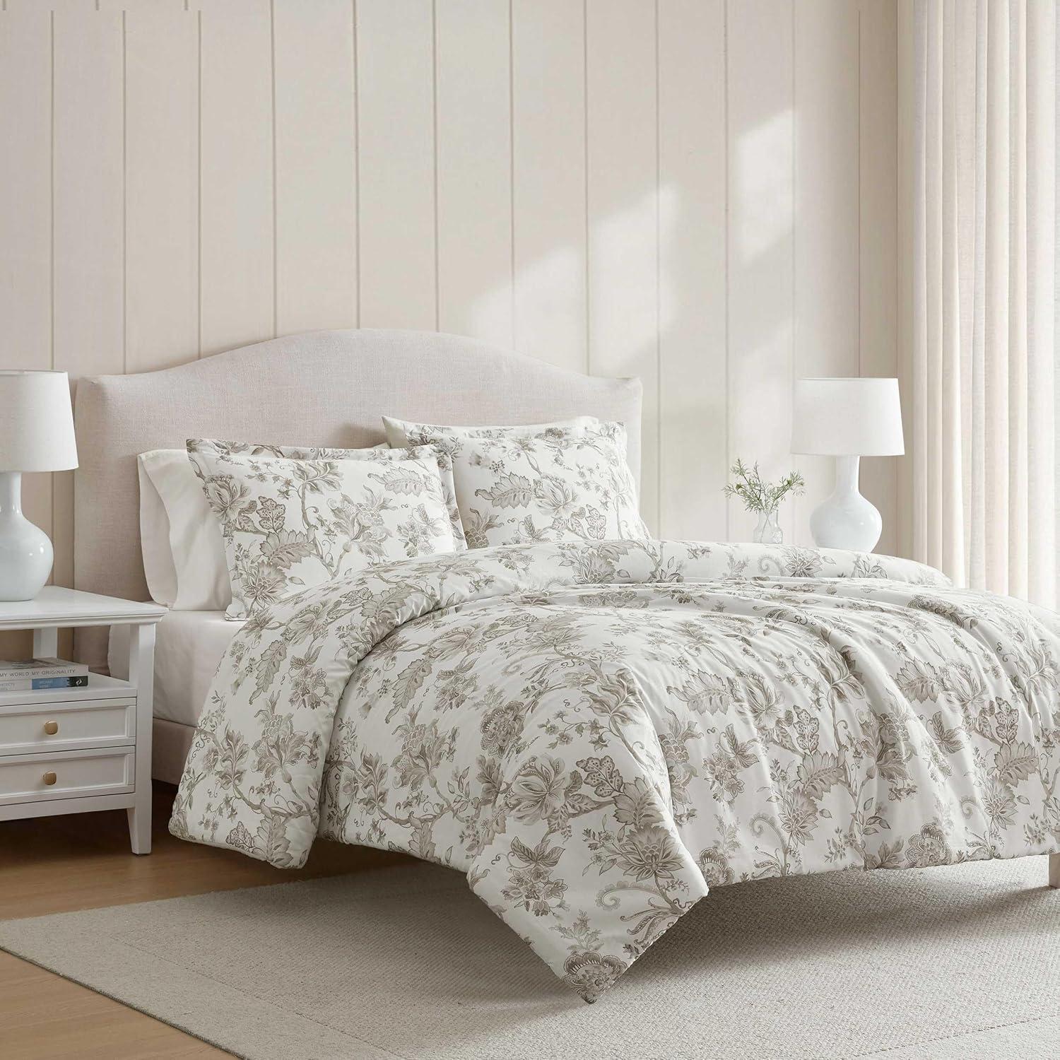 image:imageMartha Stewart Twin Duvet Cover Set 100 Smooth amp Silky Sateen Cotton Bedding 2 Piece Striped Bedding with Matching Pillowcase Verbena Stripe BlueAvery Floral Grey