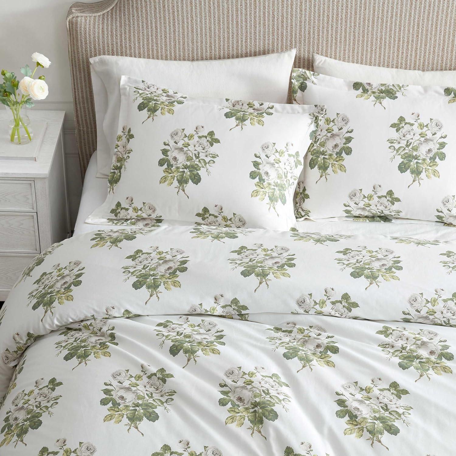 image:imageMartha Stewart Twin Duvet Cover Set 100 Smooth amp Silky Sateen Cotton Bedding 2 Piece Striped Bedding with Matching Pillowcase Verbena Stripe BlueElosie Floral Grey